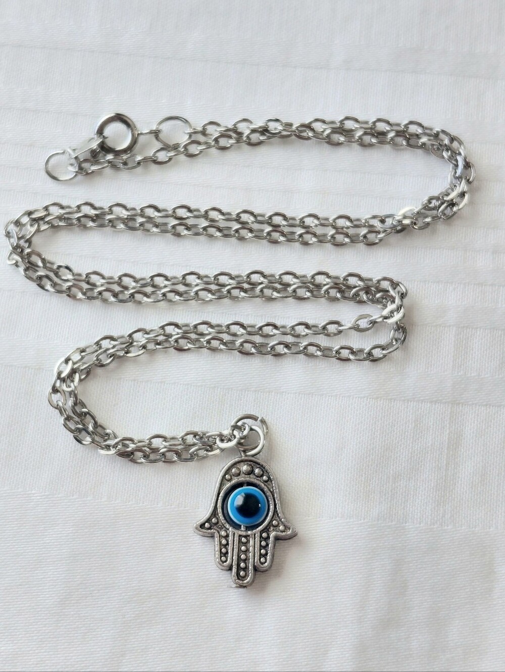 Silver Hamsa Hand Evil Eye Necklace